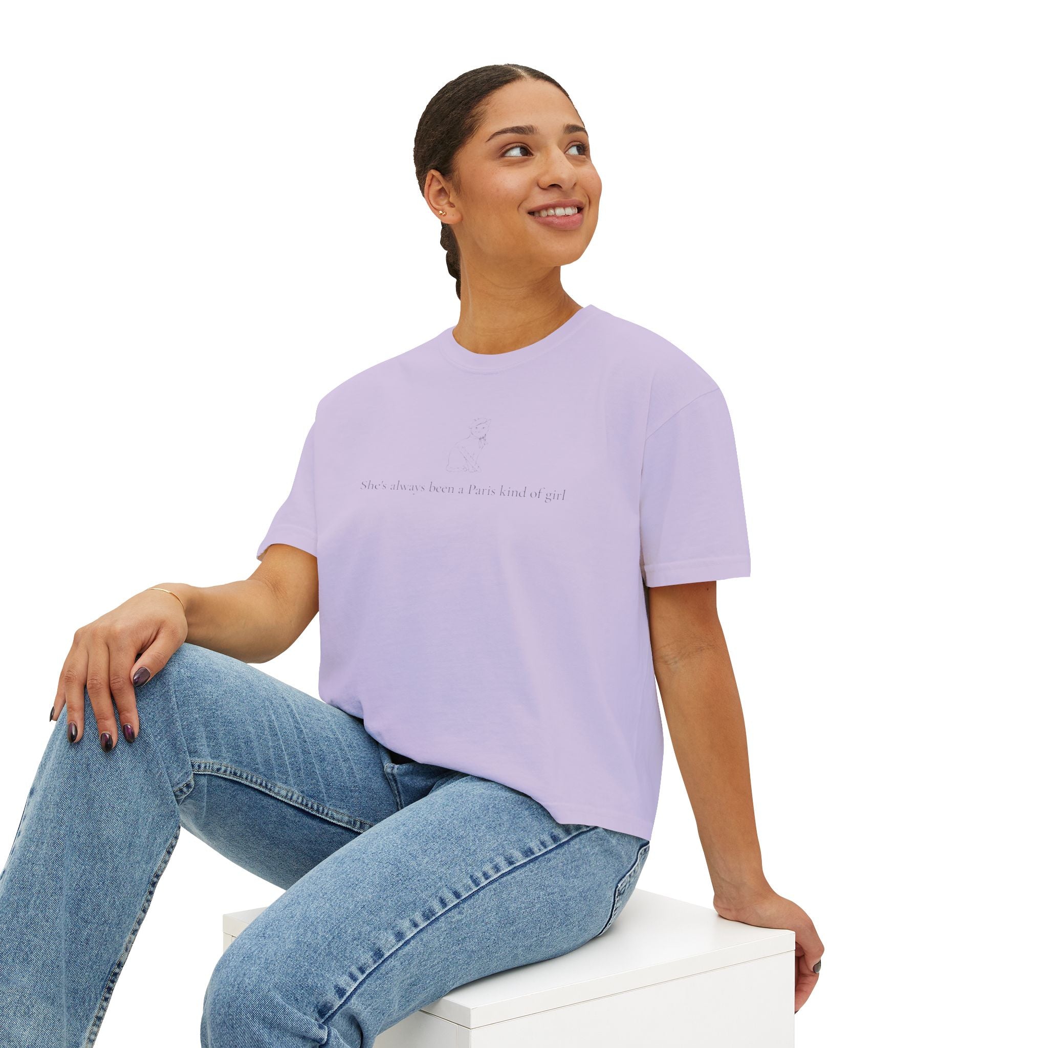 Paris Cat Tee — Comfort Colors Boxy Graphic Tee