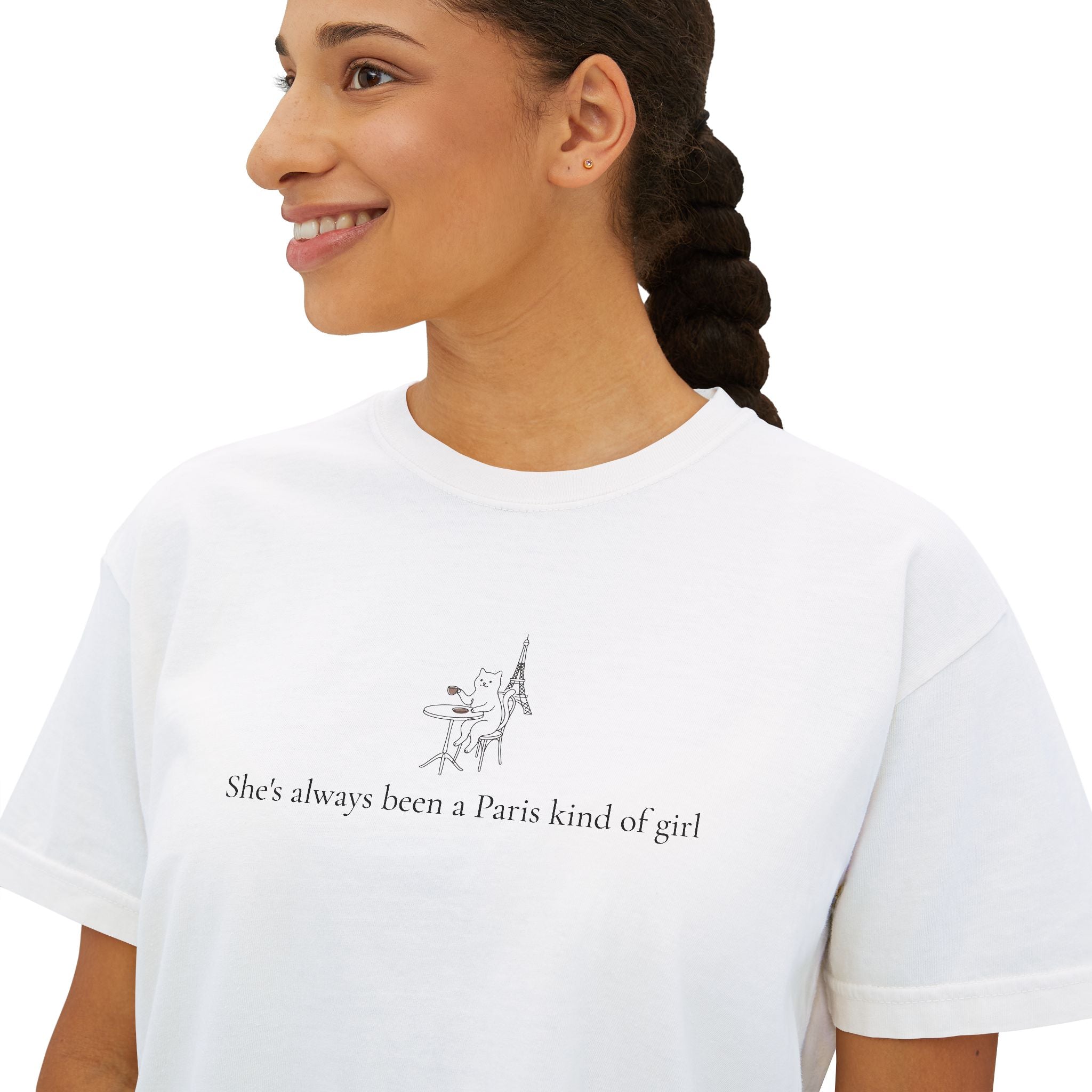 Paris Eiffel Tower Cat Tee — Comfort Colors Boxy Graphic Tee