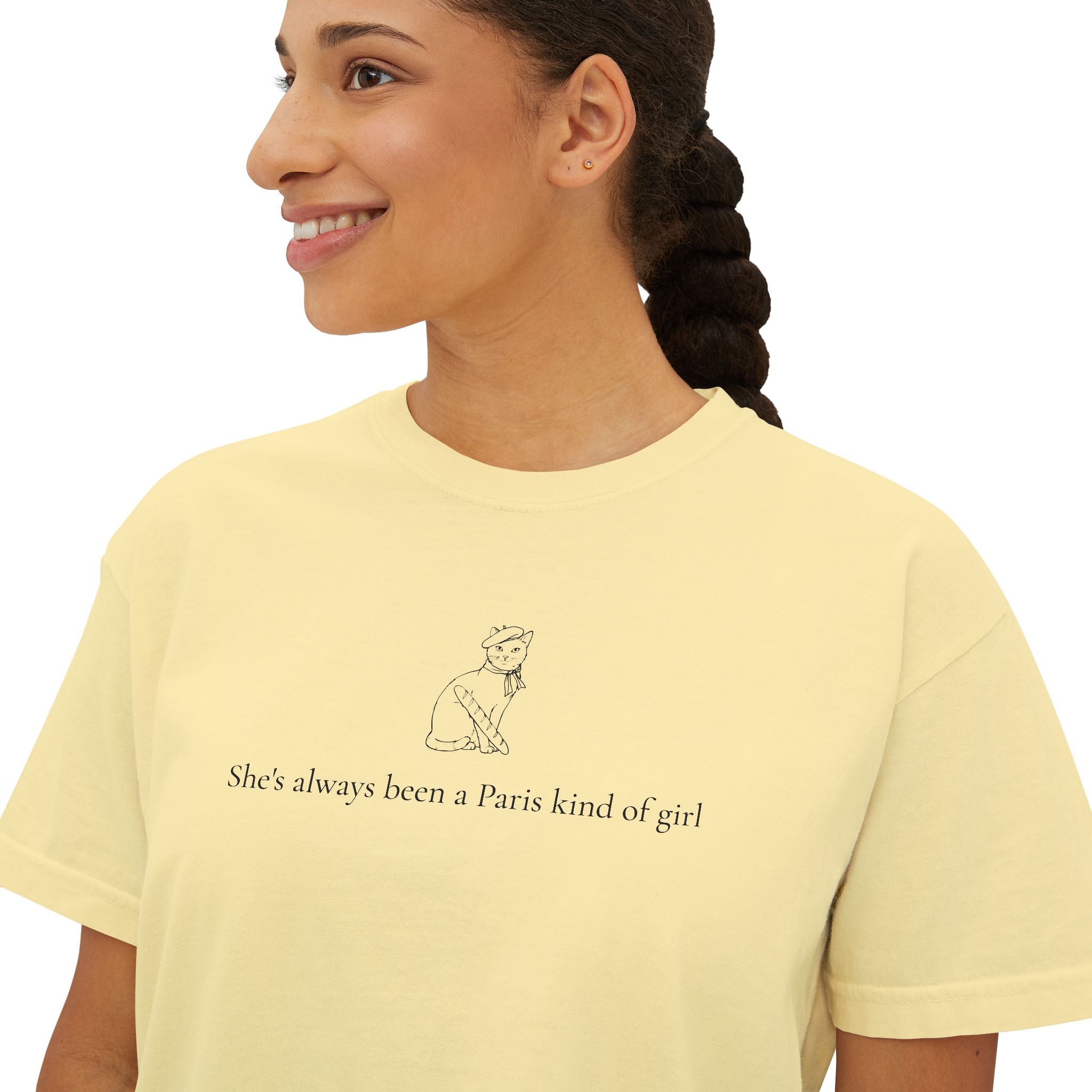 Paris Cat Tee — Comfort Colors Boxy Graphic Tee