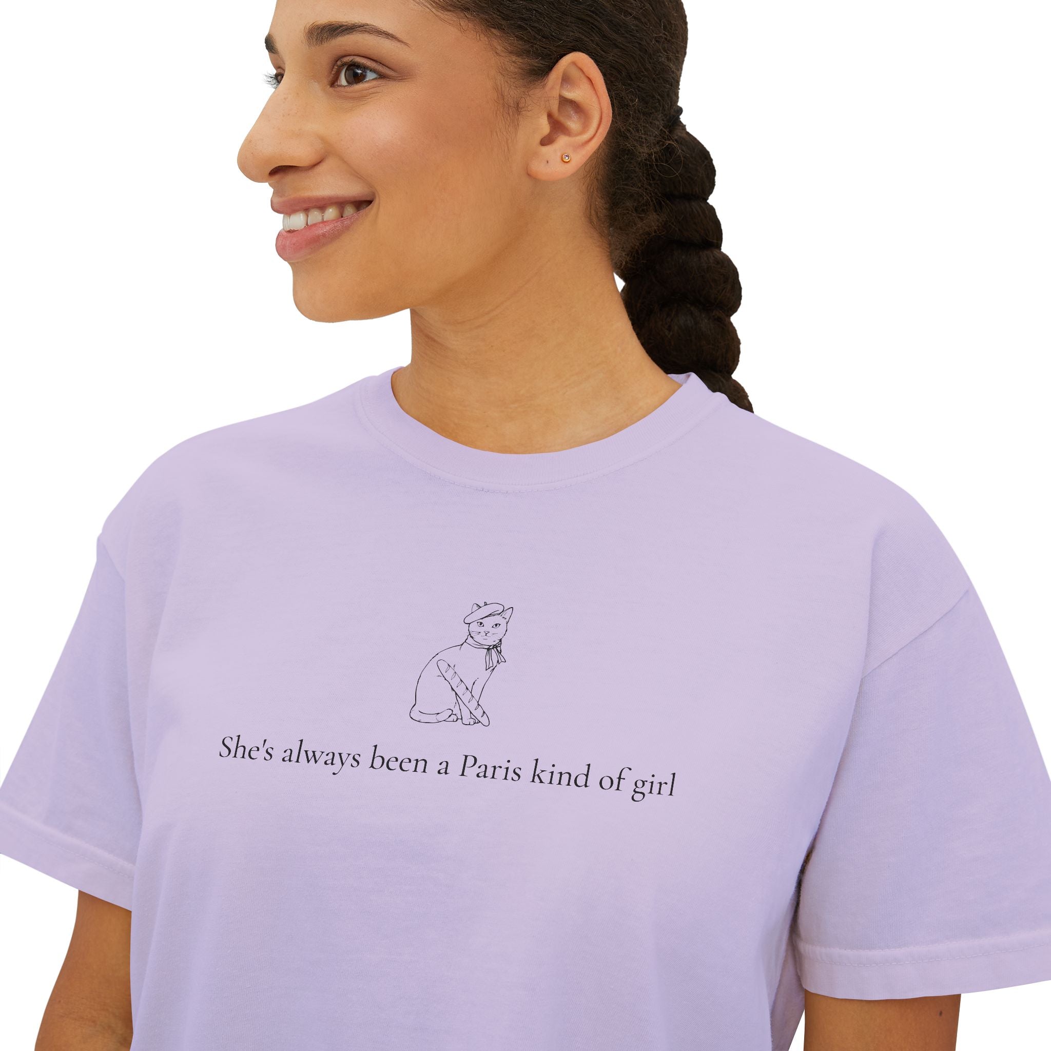 Paris Cat Tee — Comfort Colors Boxy Graphic Tee