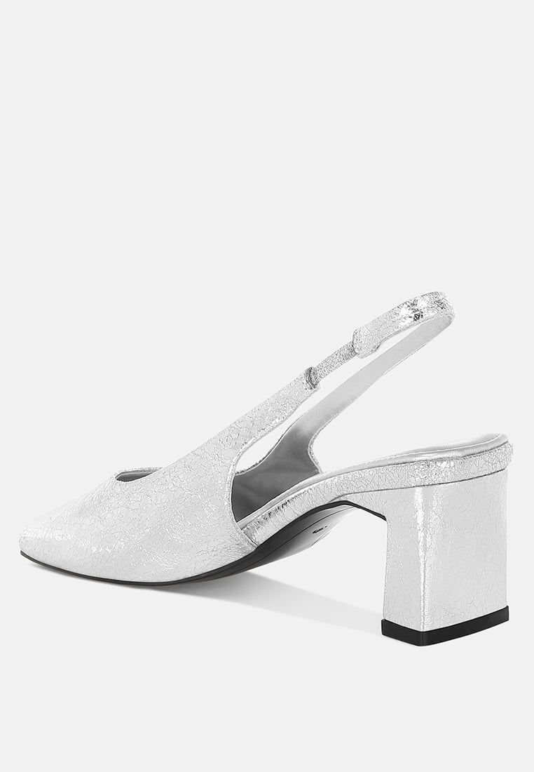 Amberin Crinkled Metallic Slingback Heels